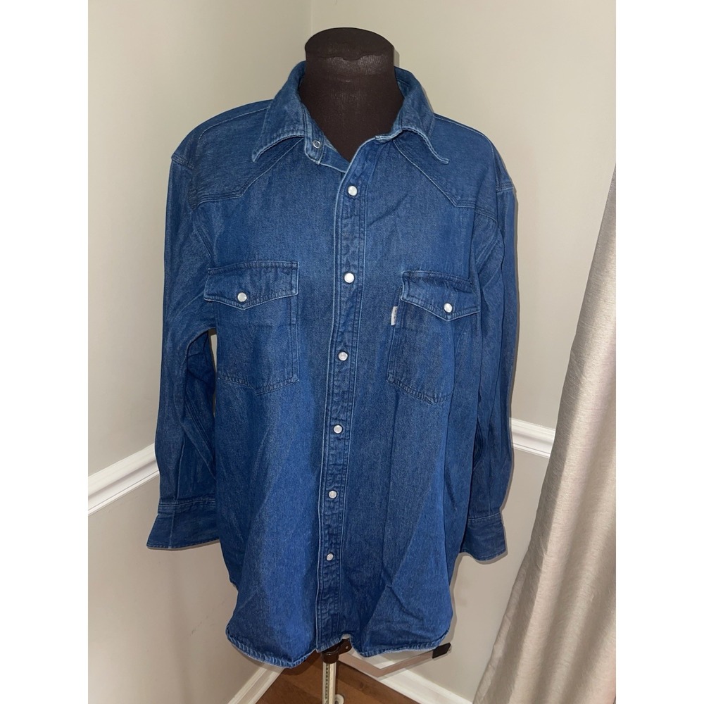 Carhartt Jean Shirt Pearl Snap Western Cowboy Mens Sz XL Blue